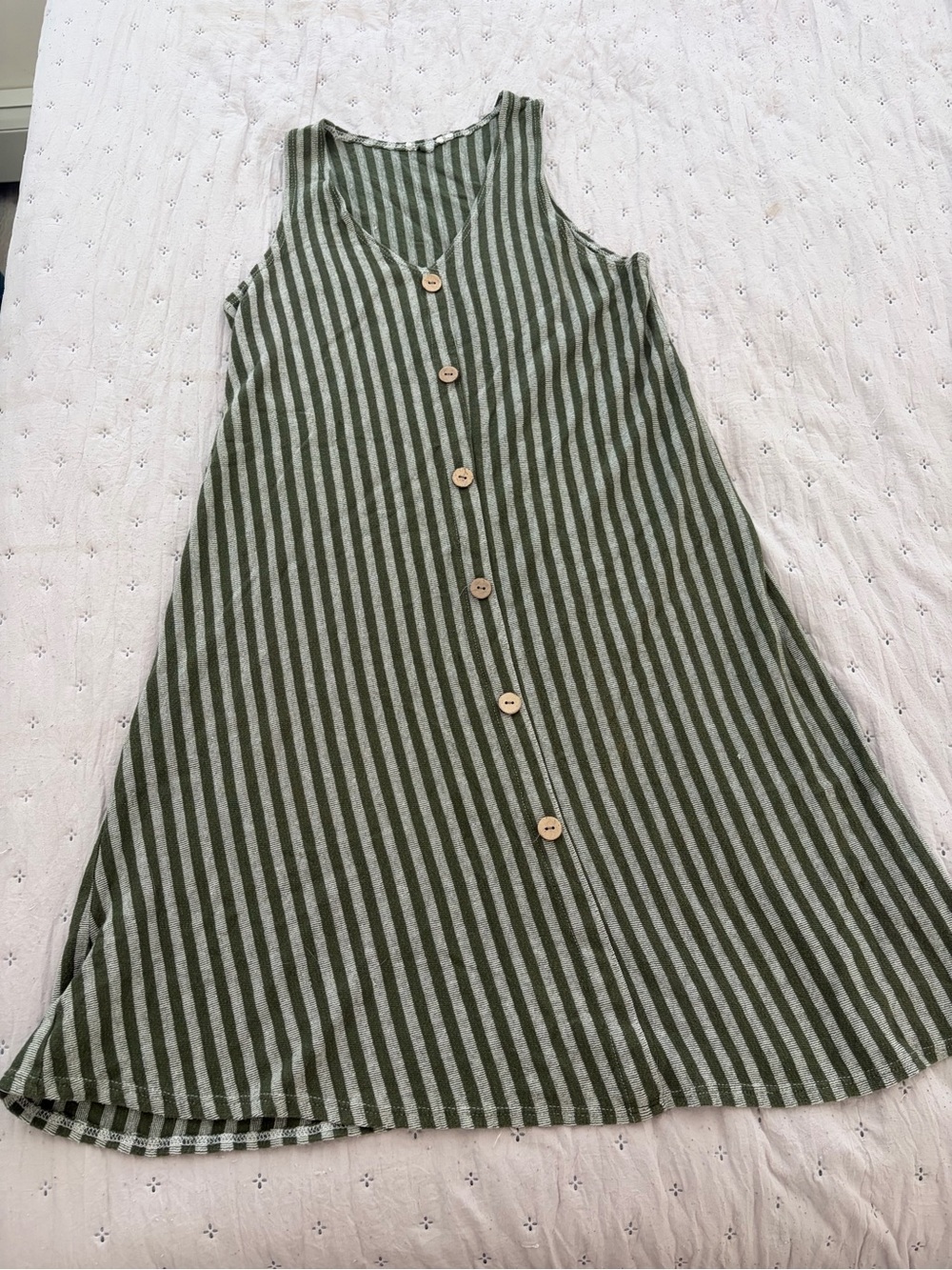 Boho green white striped midi dress